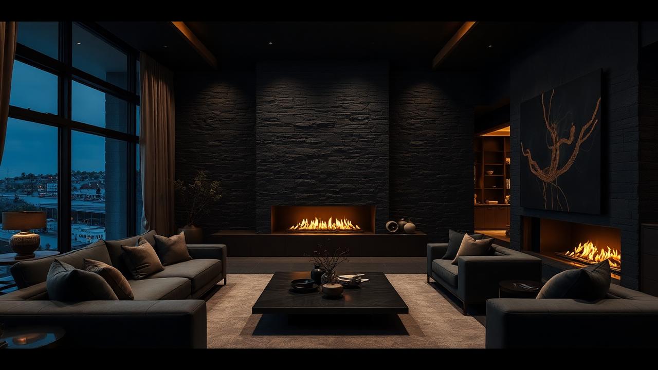 Luxury living room interior at night