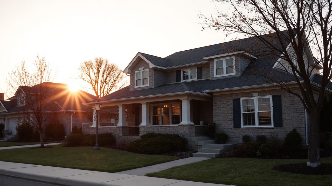 Residential home exterior at golden hour